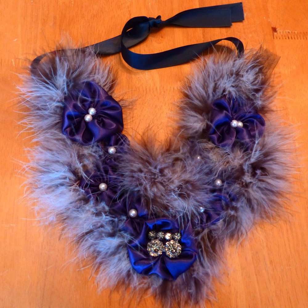 SATIN AND FEATHER ONE-OF-A-KIND BIB COLLAR-DESIGNER NECKLACE-SATIN BIB COLLAR